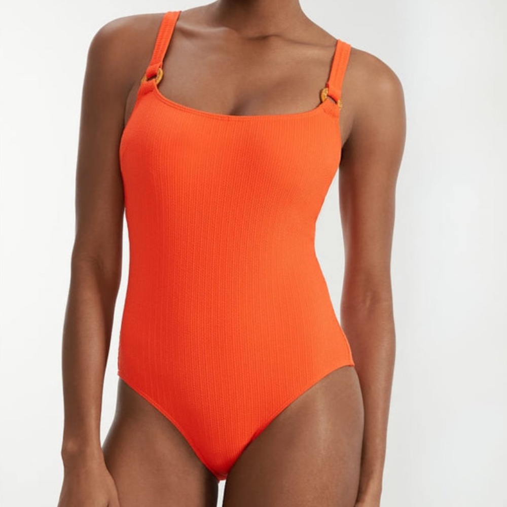NWT Pour Moi Cali Recycled Ring Underwired Control Swimsuit Orange